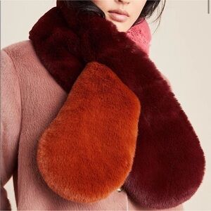Anthropologie Burgundy and Rust Faux Fur Scarf